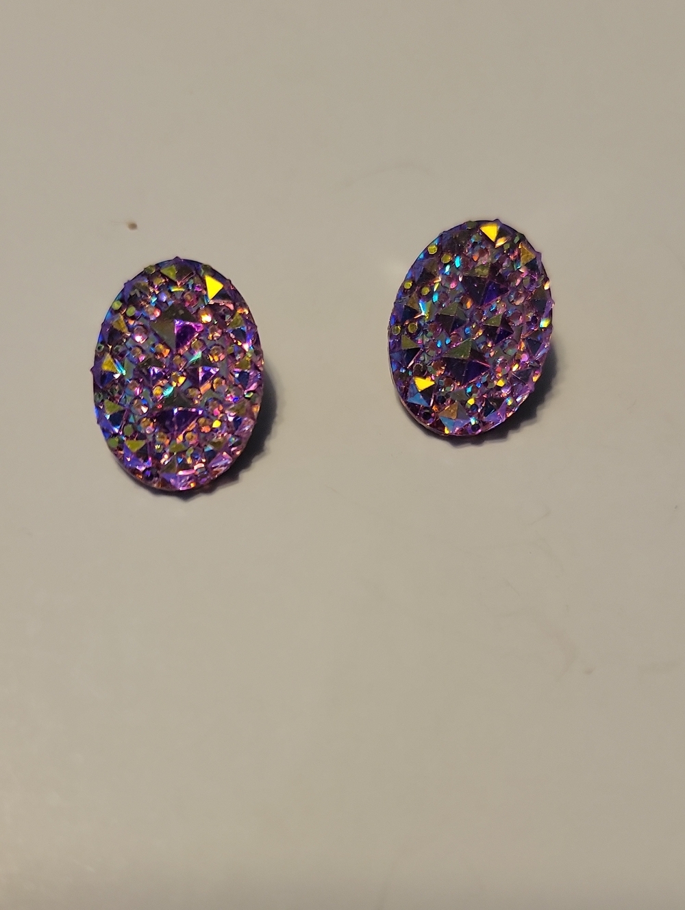 Vintage Purple Oval Crystal Stud Earrings - Sparkling Iridescent Finish